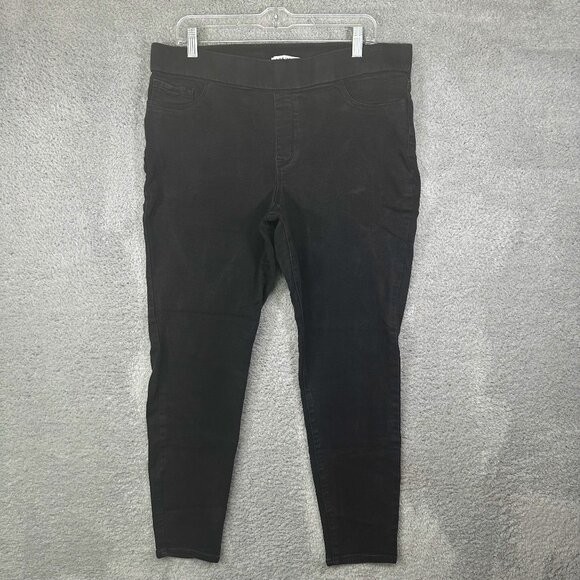 Nine West Pants Womens Jeans 16 Black Heidi Pull On Skinny Flat Front Cotton - Picture 1 of 12